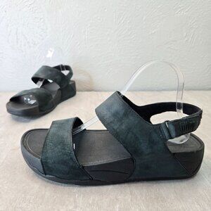 Fitflop Comfort Sandals Leather Black Minimalist Walking Open Toe Wedge Size 10